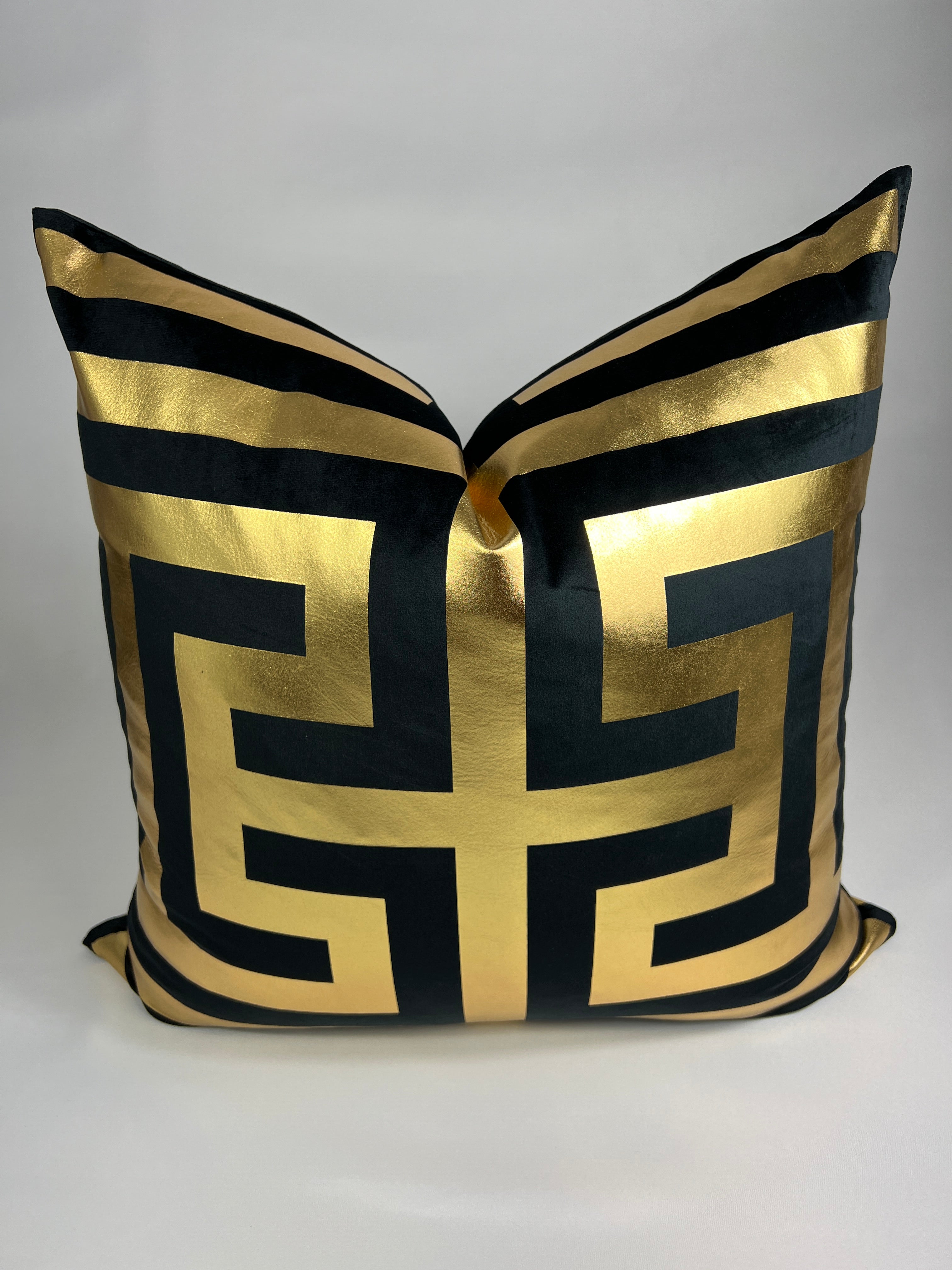 The Bold Greek Key Pillow in Black Gold